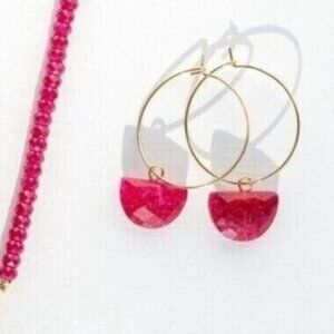 GORGEOUS simulated Ruby Earrings Non-tarnish Gold Hoops Dangle Earrings PRETTY